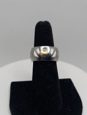 Calvin Klein Stainlees Steel w/14k Gold Accents Vtg Band Ring, 5 3/4 sz.